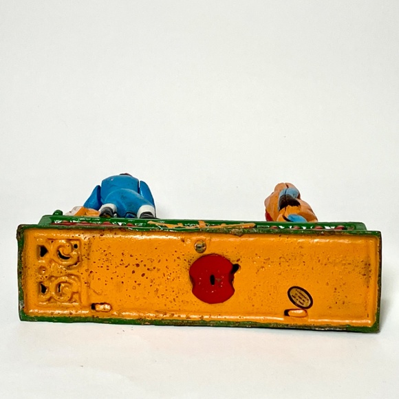 Vintage Cast Iron Hometown Battery Baseball Mechanical Coin  Bank Toy - Picture 7 of 11